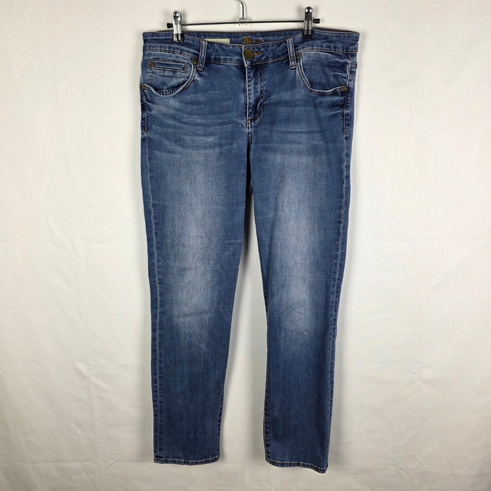 Kut from the Kloth Boyfriend Jeans Medium Wash Blue Denim Stretch Size 10